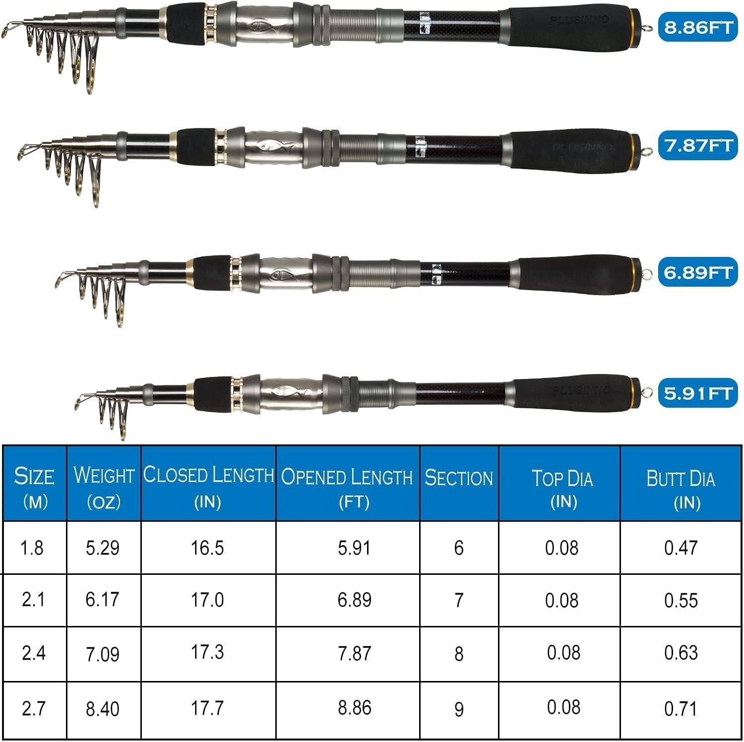 Telescopic Fishing Rod 2.7M Carbon Fiber Travel Rod Portable Spinning