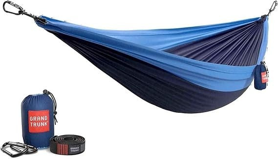 Double Camping Hammock Blue Nylon 400lb Capacity | Lightweight, Travel-Ready