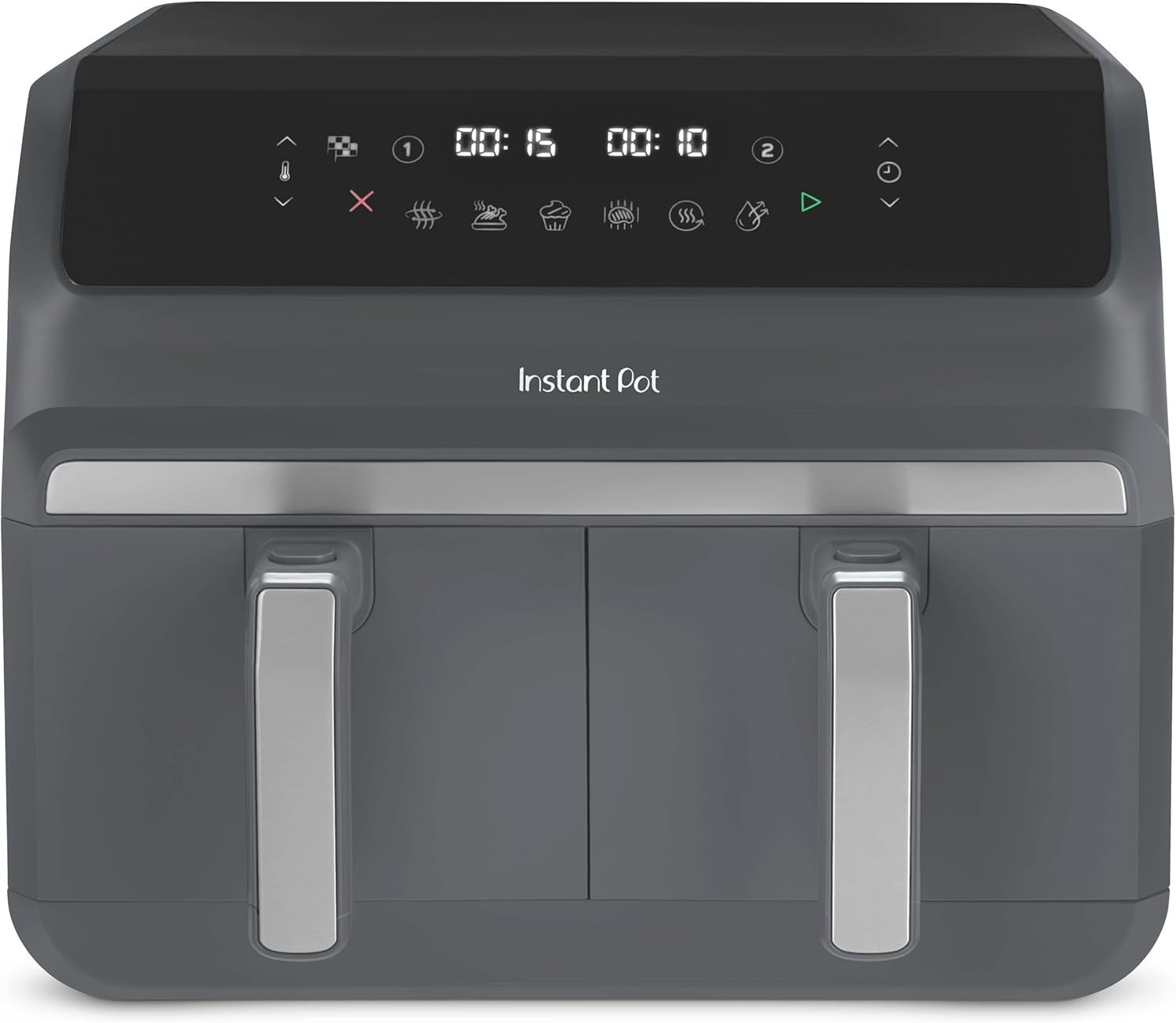 8L Dual Air Fryer Twin 4L Baskets 8-in-1 Digital Grill Bake Roast Reheat Grey