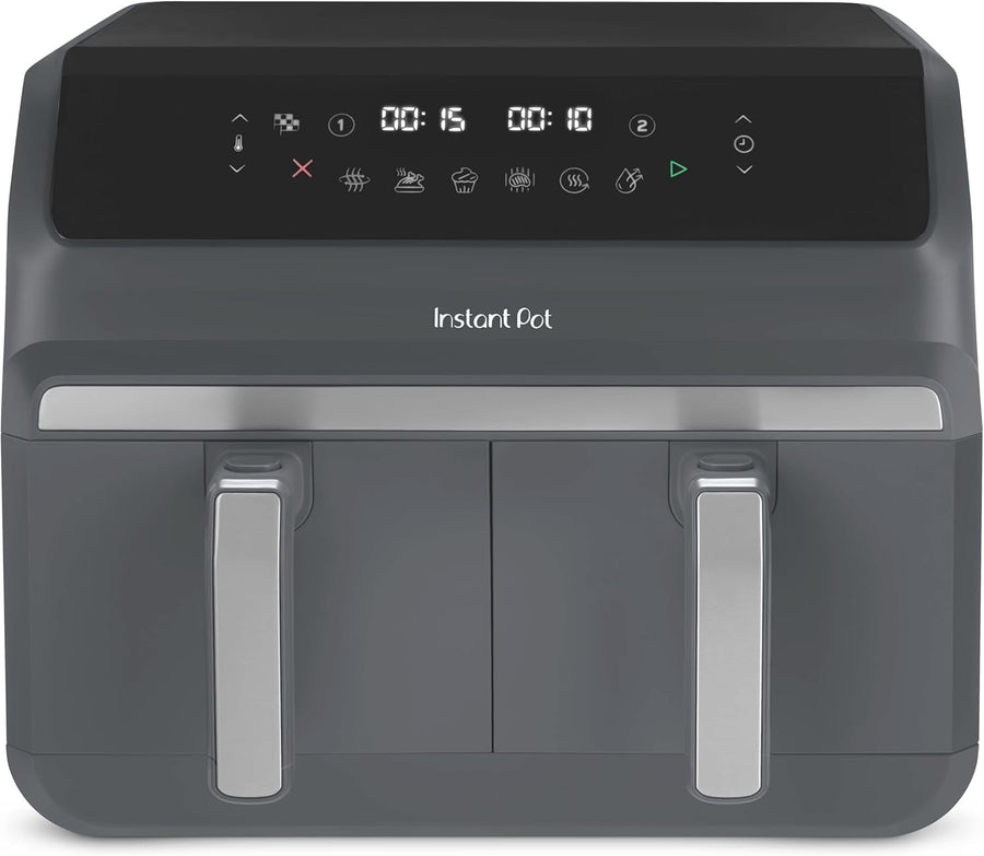 8L Dual Air Fryer Twin 4L Baskets 8-in-1 Digital Grill Bake Roast Reheat Grey