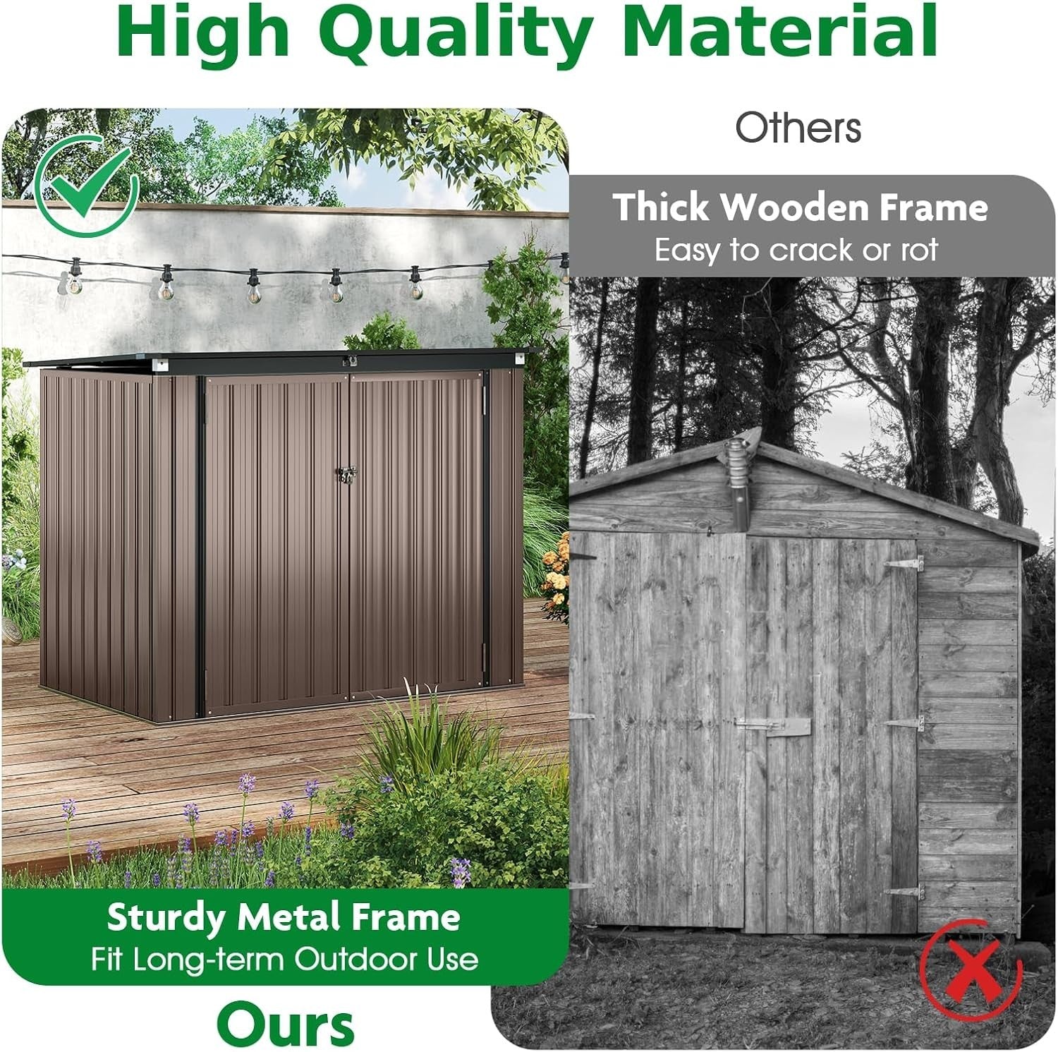 6x3 ft Metal Garden Shed Outdoor Storage Lockable Doors & Flip Lid