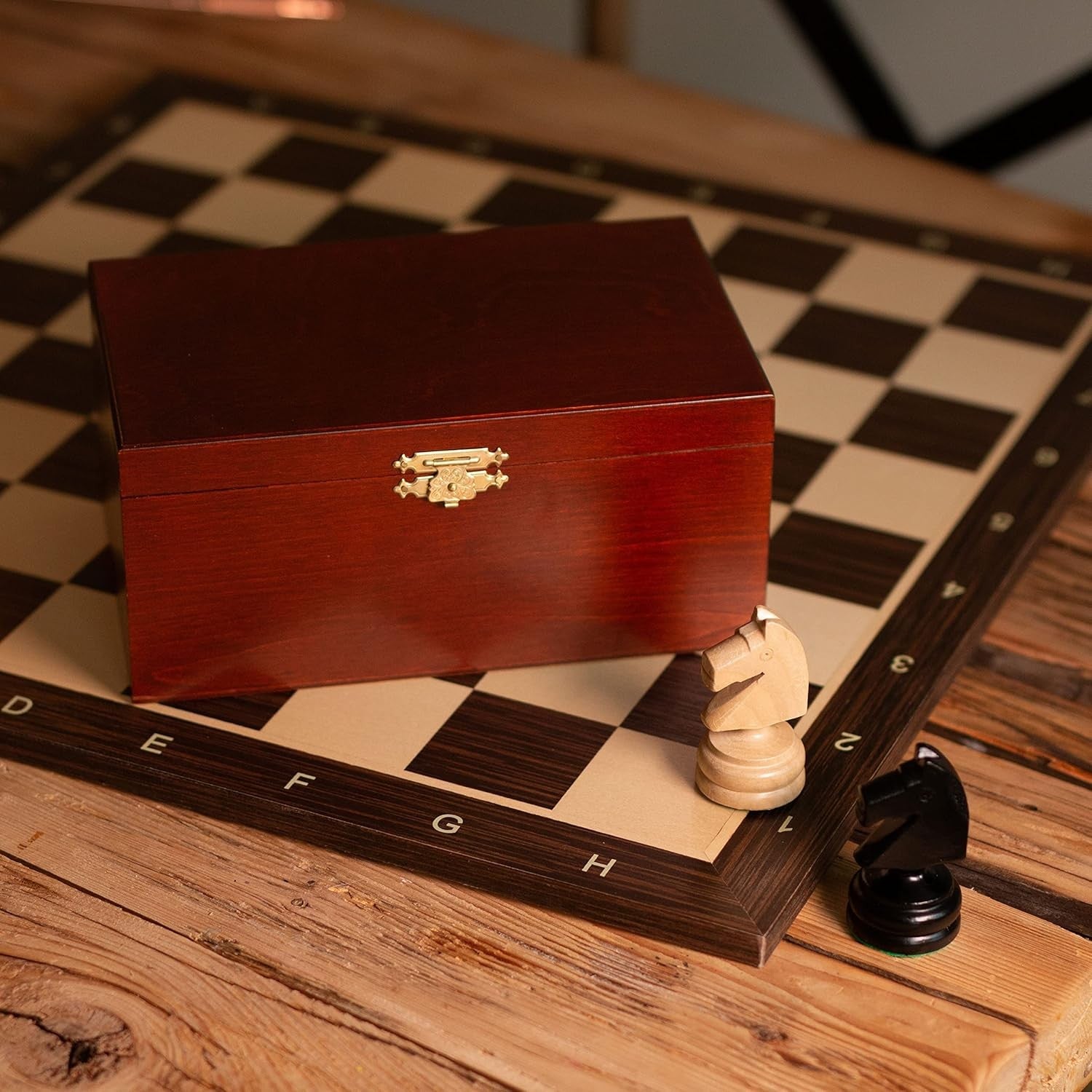 Tournament Weighted Wooden Chess Pieces with Mahogany Box – Luxury Set