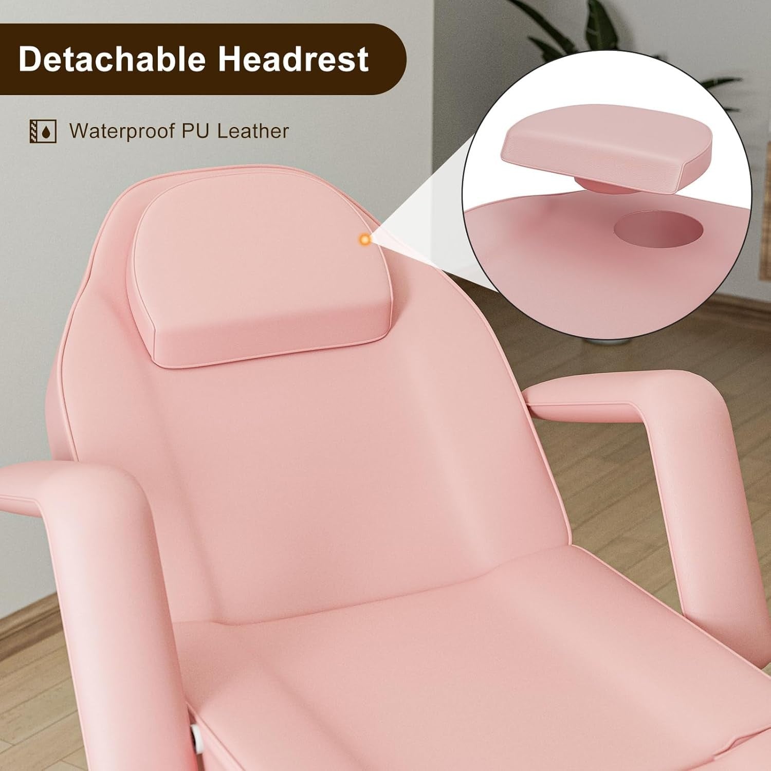 Adjustable 3-Section Beauty Massage Bed w/ Hydraulic Stool & Headrest Pink