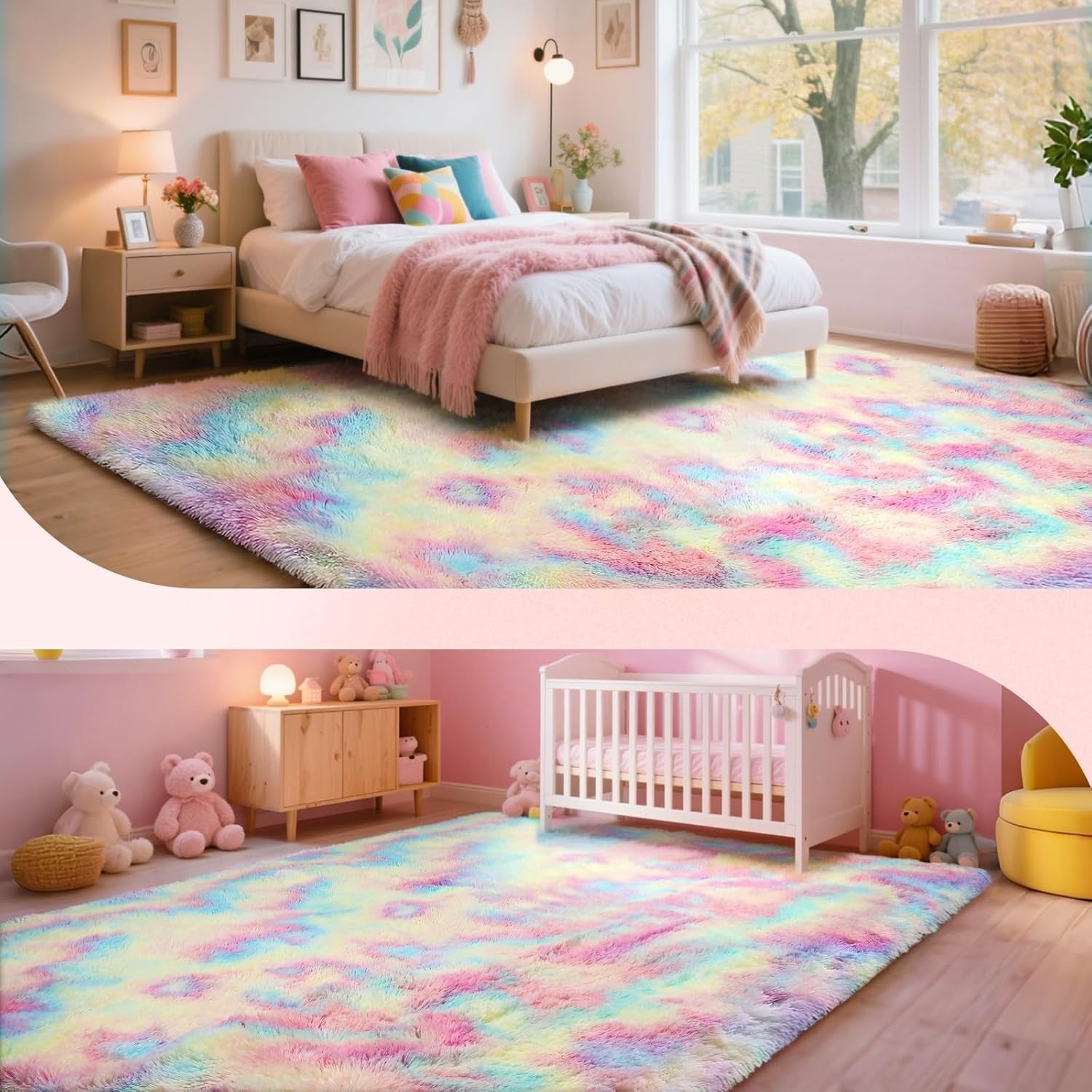 Rainbow Shaggy Area Rug 160x230cm Plush High Pile Carpet Kids Living Room