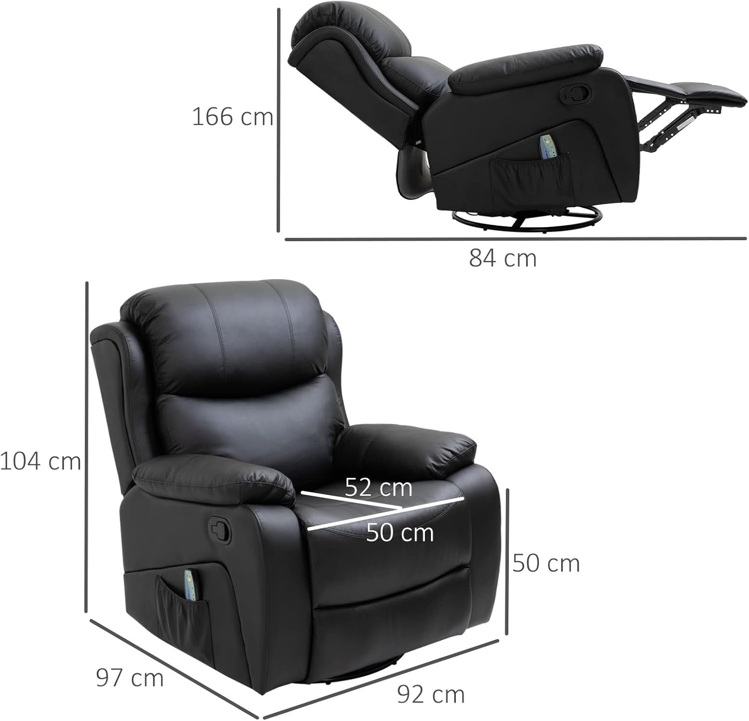 Massage Recliner Chair Heat 8-Point Swivel Rocking PU Leather Footrest Black