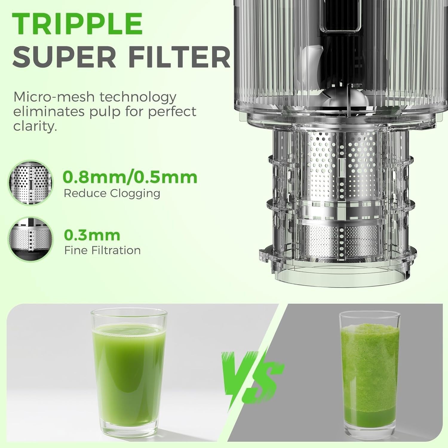 Cold Press Juicer 5in Wide Feed Chute Whole Fruit High Yield Easy Clean