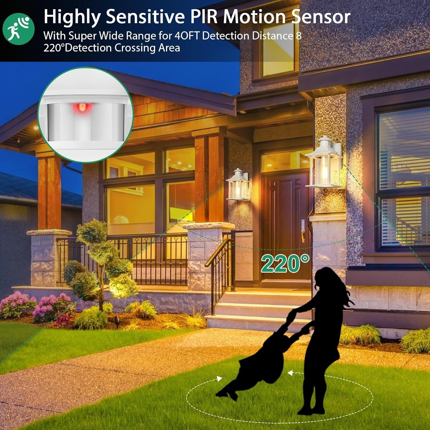 Outdoor Motion Sensor Wall Light Waterproof with Bulb, Aluminium Sconce