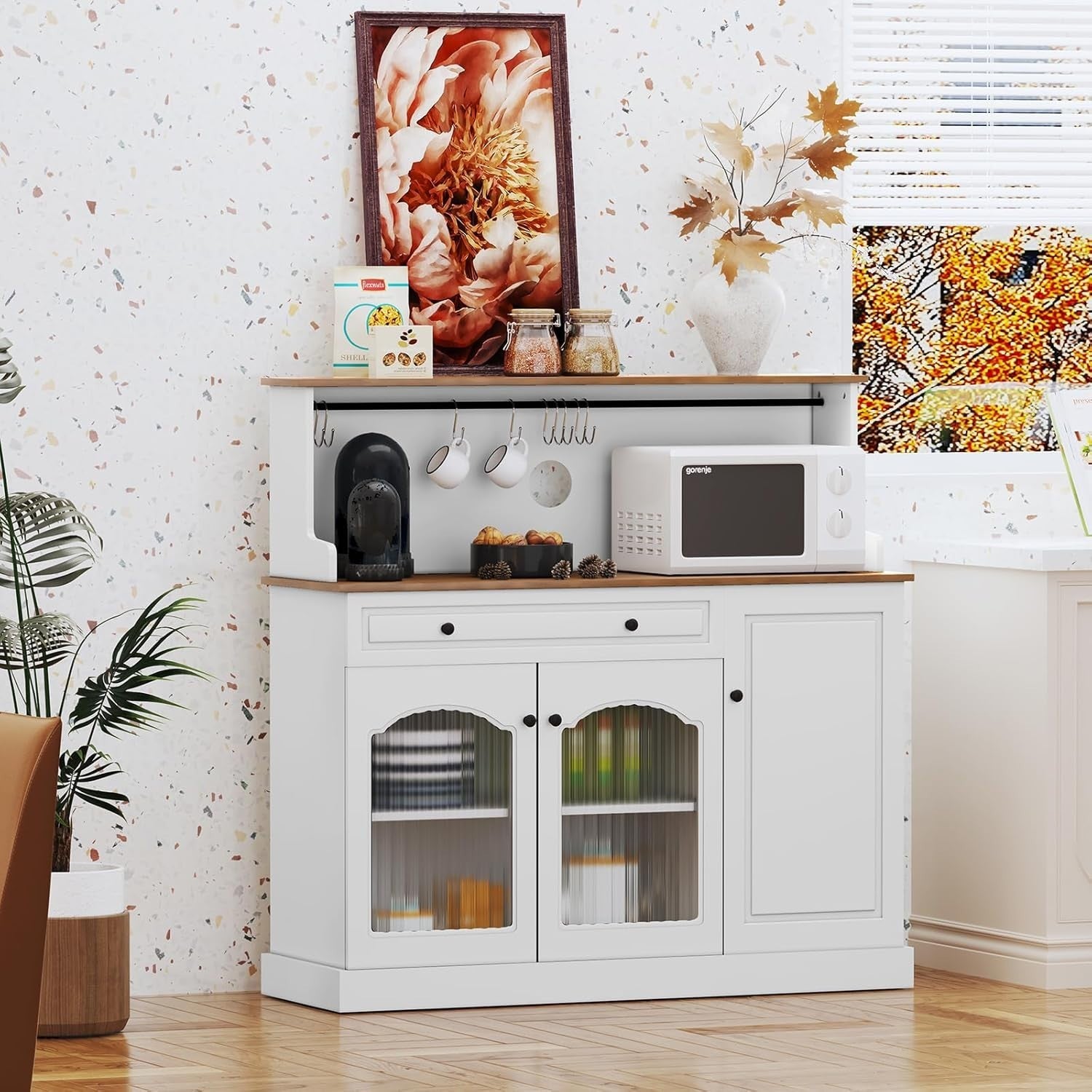 Kitchen Pantry Cupboard Microwave Cabinet Coffee Station White