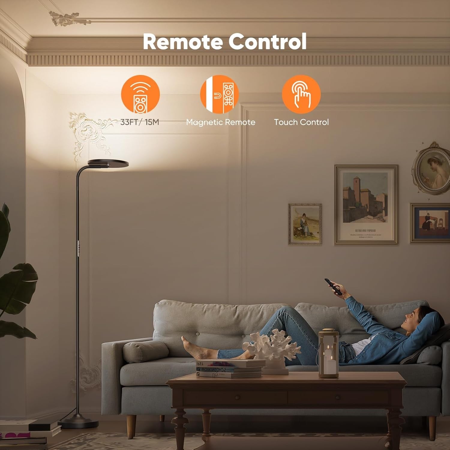 36W LED Floor Lamp Remote Dimmable 350° Rotating Reading Standing Light