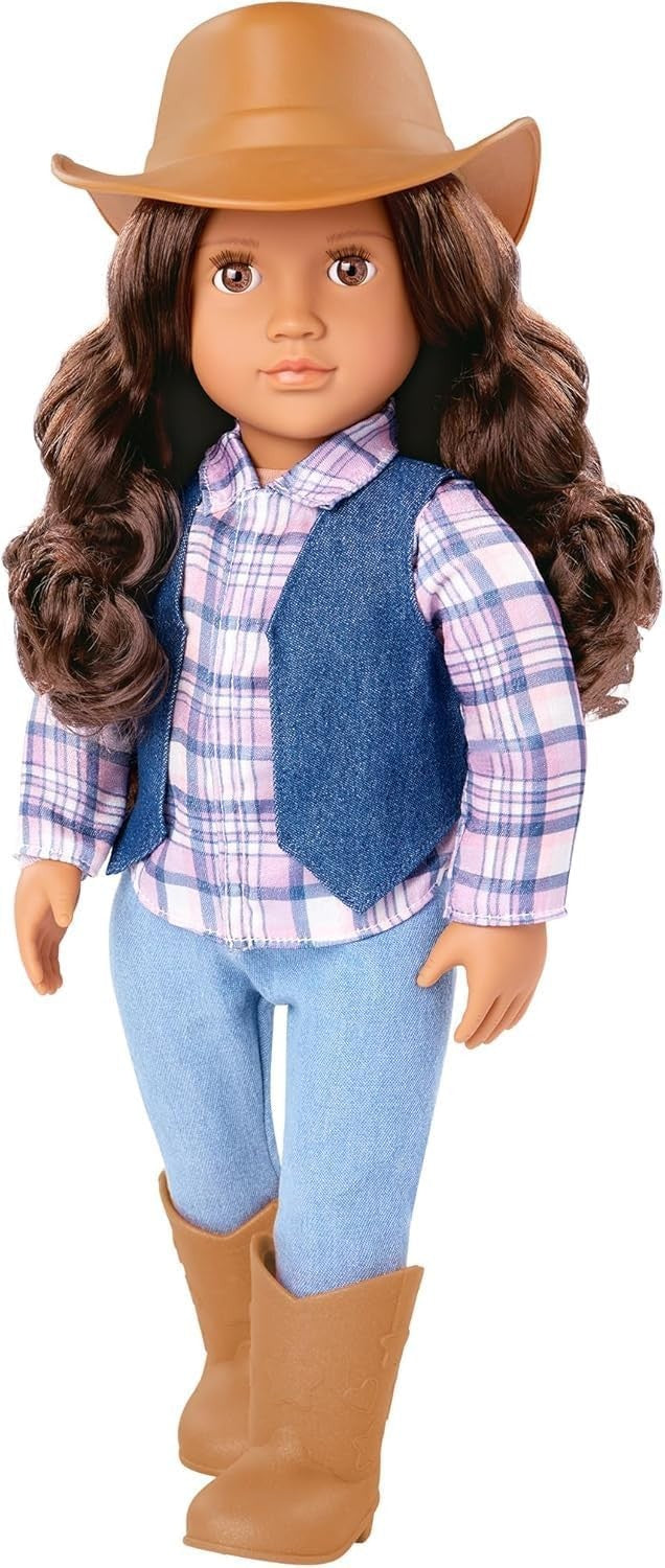 18in Cowgirl Doll Western Outfit Brown Eyes Wavy Hair Riding Boots
