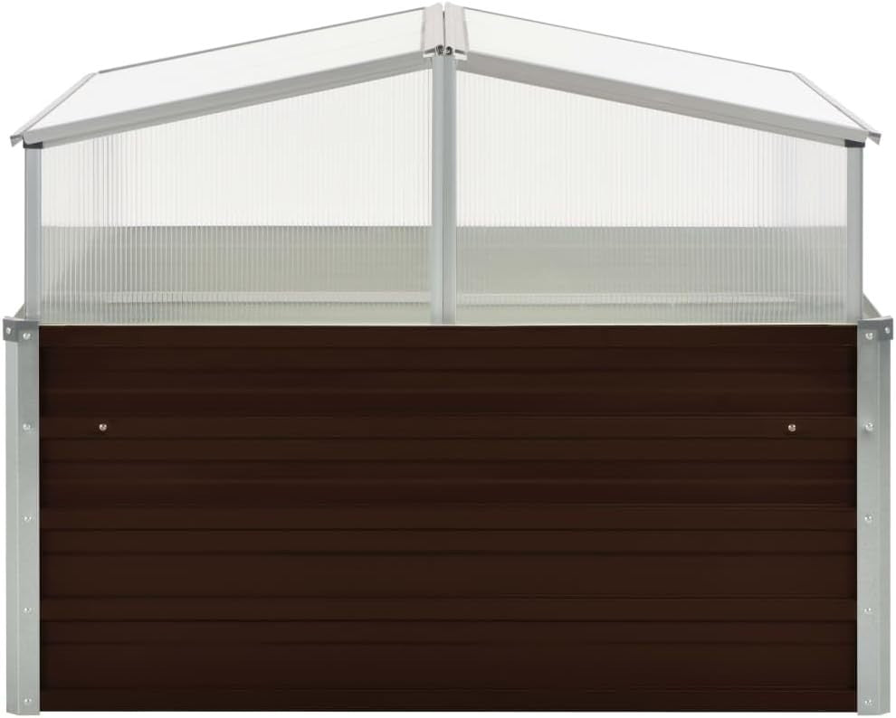 Outdoor Brown Raised Garden Greenhouse with Galvanised Steel Frame 100x100x85cm