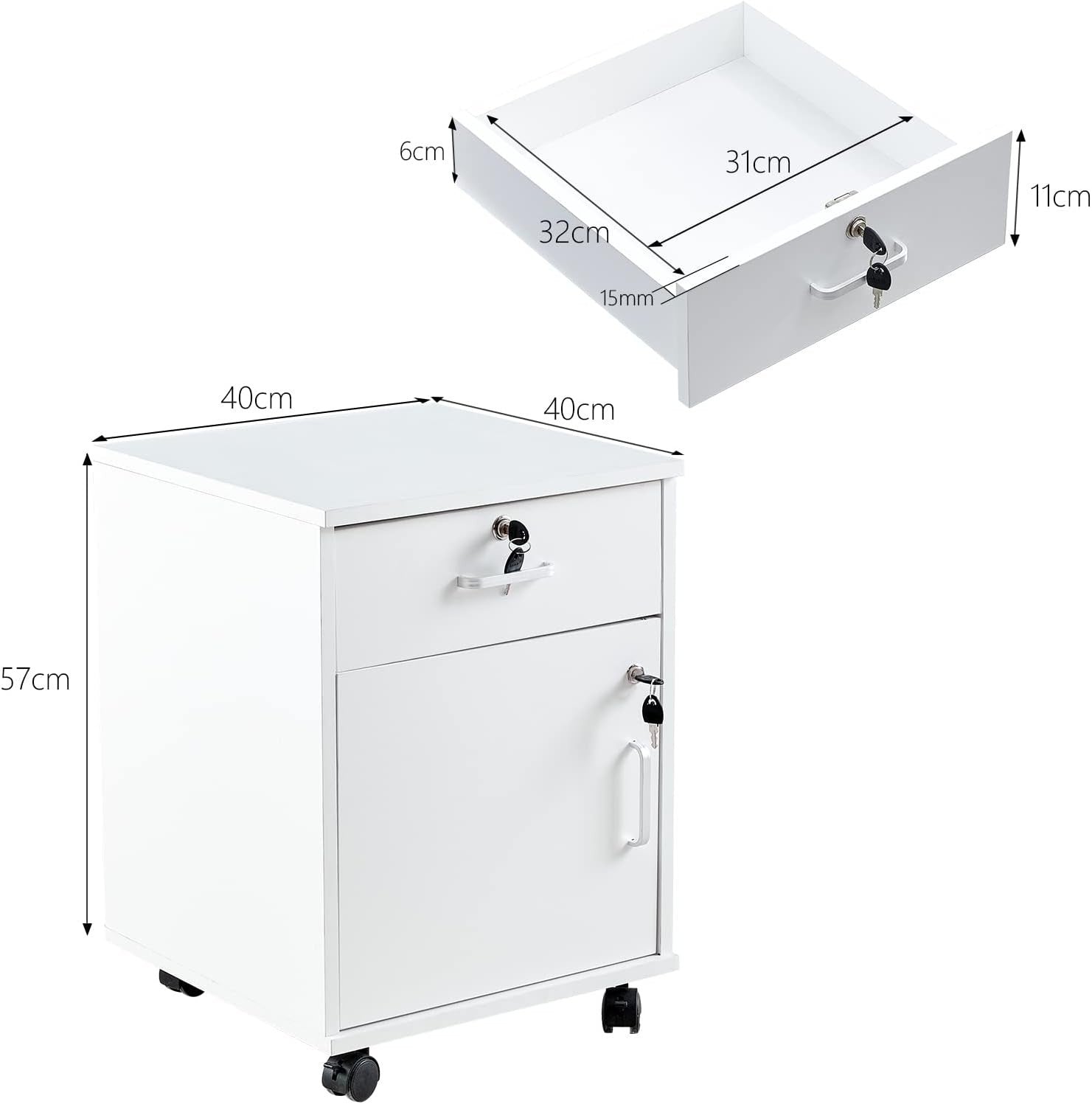 Locking Mobile File Cabinet Drawer Door Under Desk A4 Storage Unit
