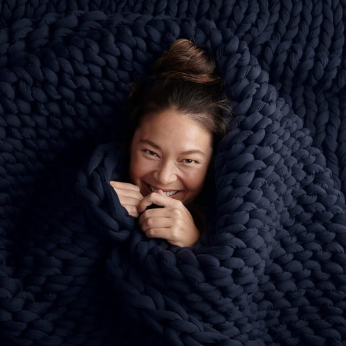 15lb Cotton Weighted Blanket Midnight Blue Organic Hand-Knit