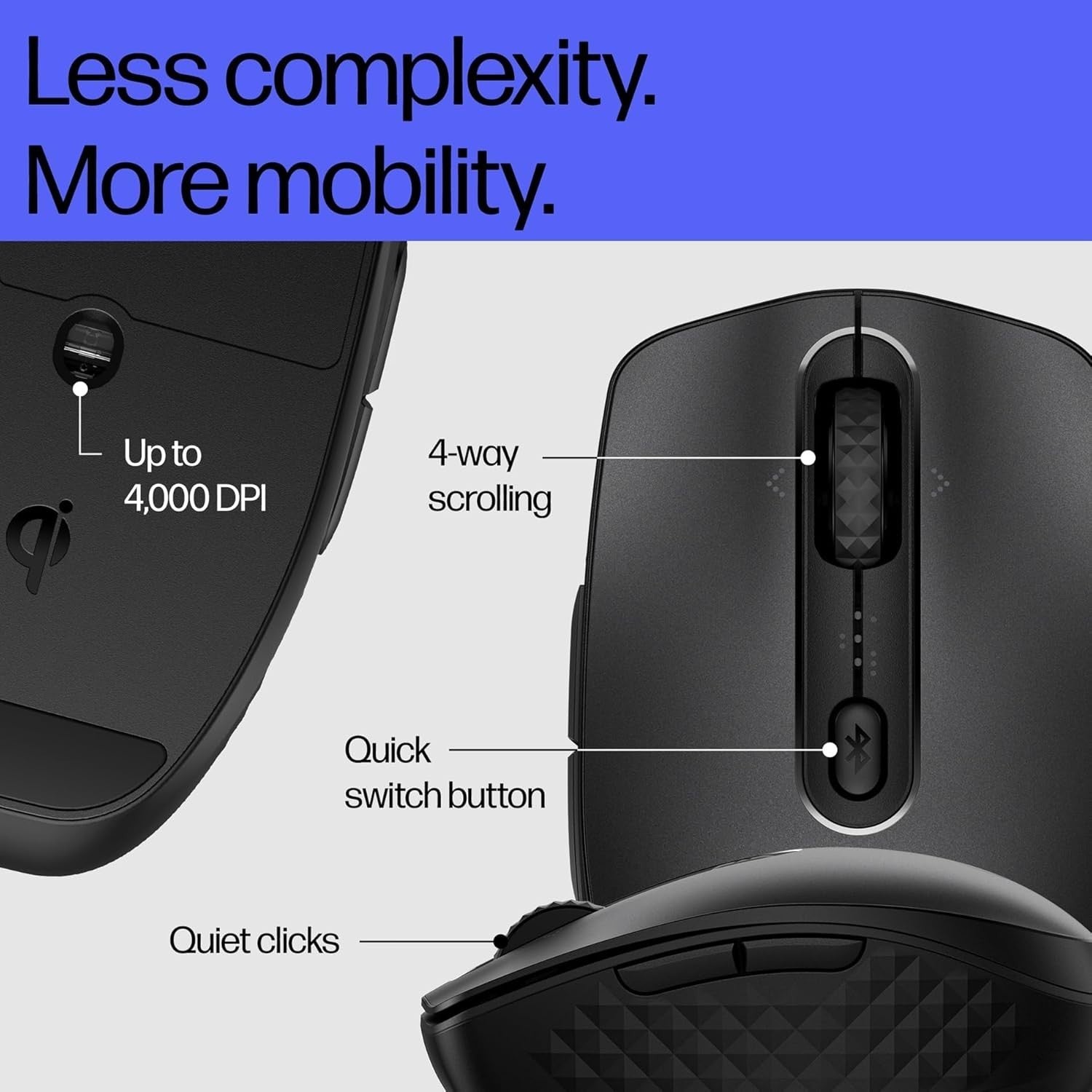 Qi Wireless Charging Mouse 4000 DPI Bluetooth Multi-Device Black