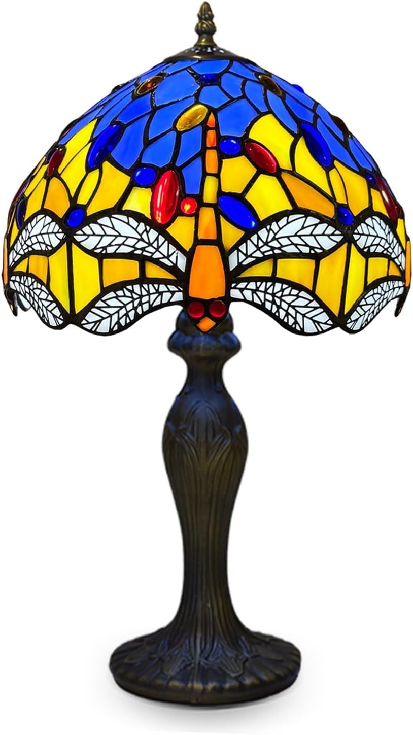 Tiffany Style Dragonfly Table Lamp Handcrafted Stained Glass 42cm E27