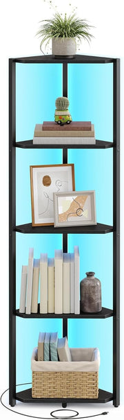 5-Tier Corner Shelf with LED Lights | Modern Slim Display Unit for Living Room
