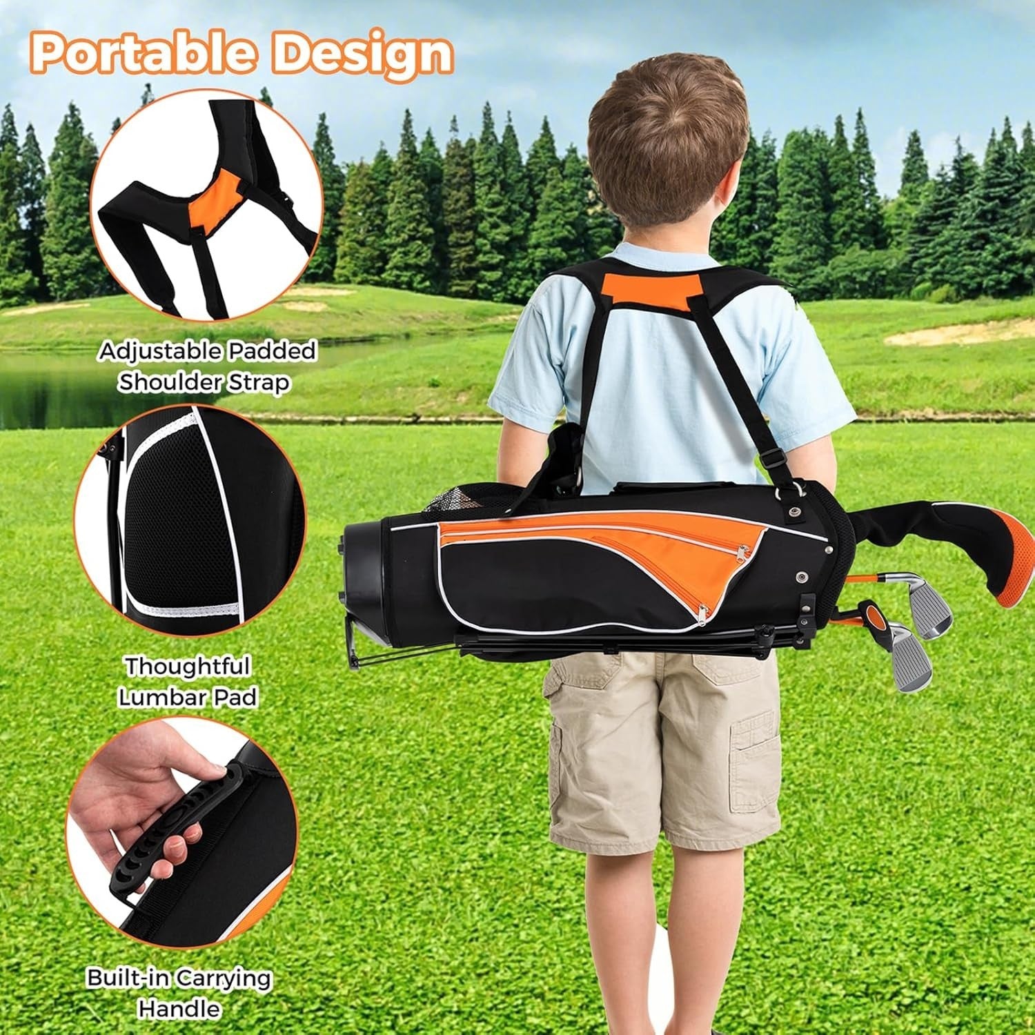 Junior Golf Club Set Age 8–10 Right Hand Fairway Irons Putter Stand Bag