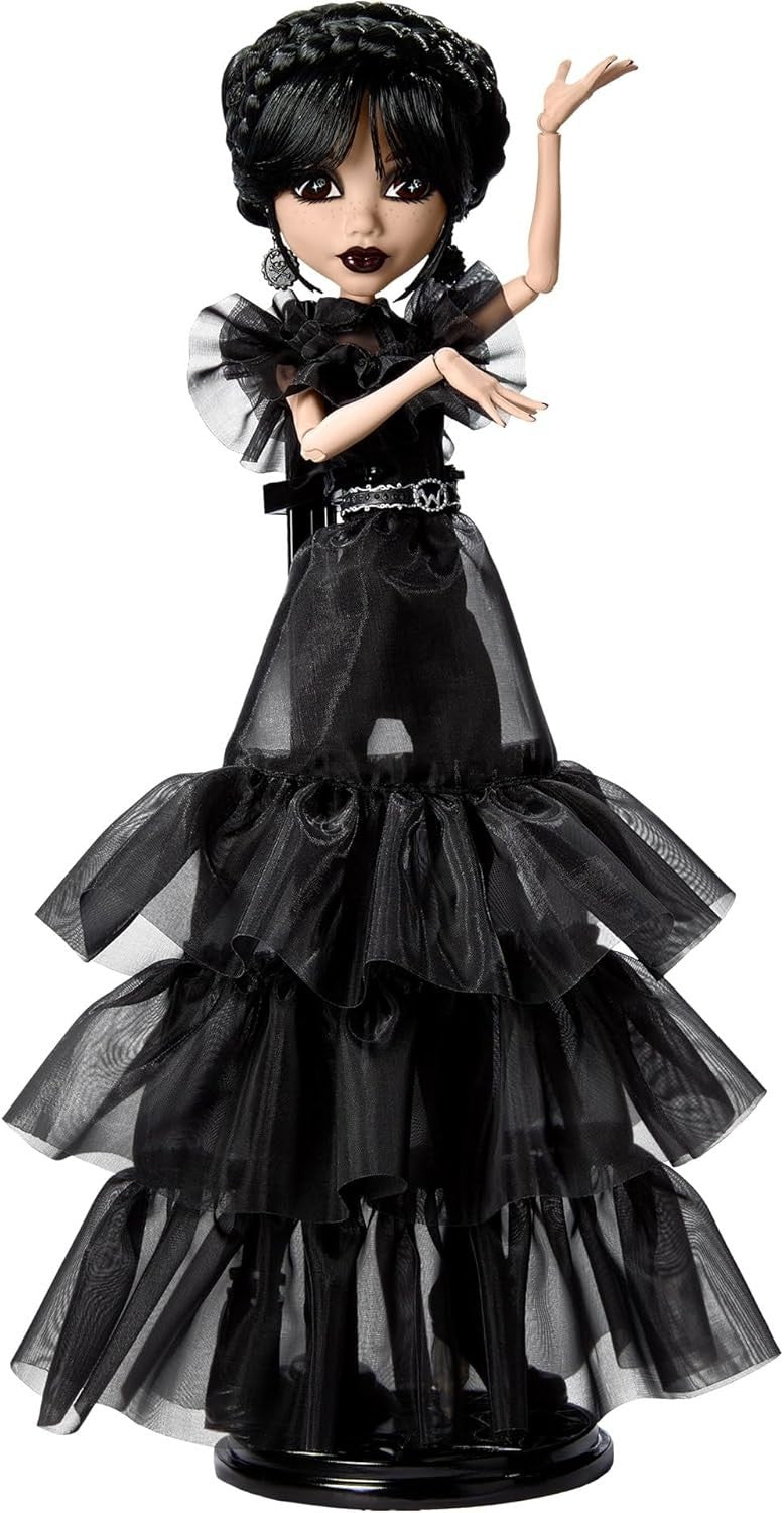 Gothic Black Gown Doll Collectible Dance Scene Outfit Display Stand