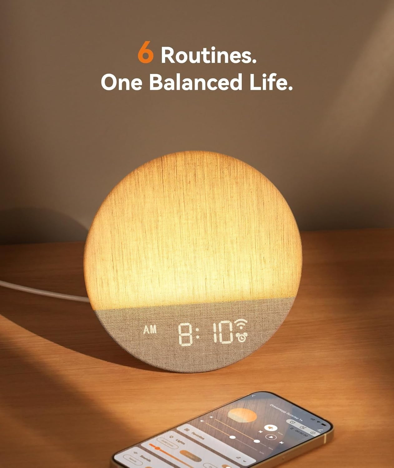 Sunrise Alarm Clock Wake Up Light App Control White Noise Bedroom Lamp
