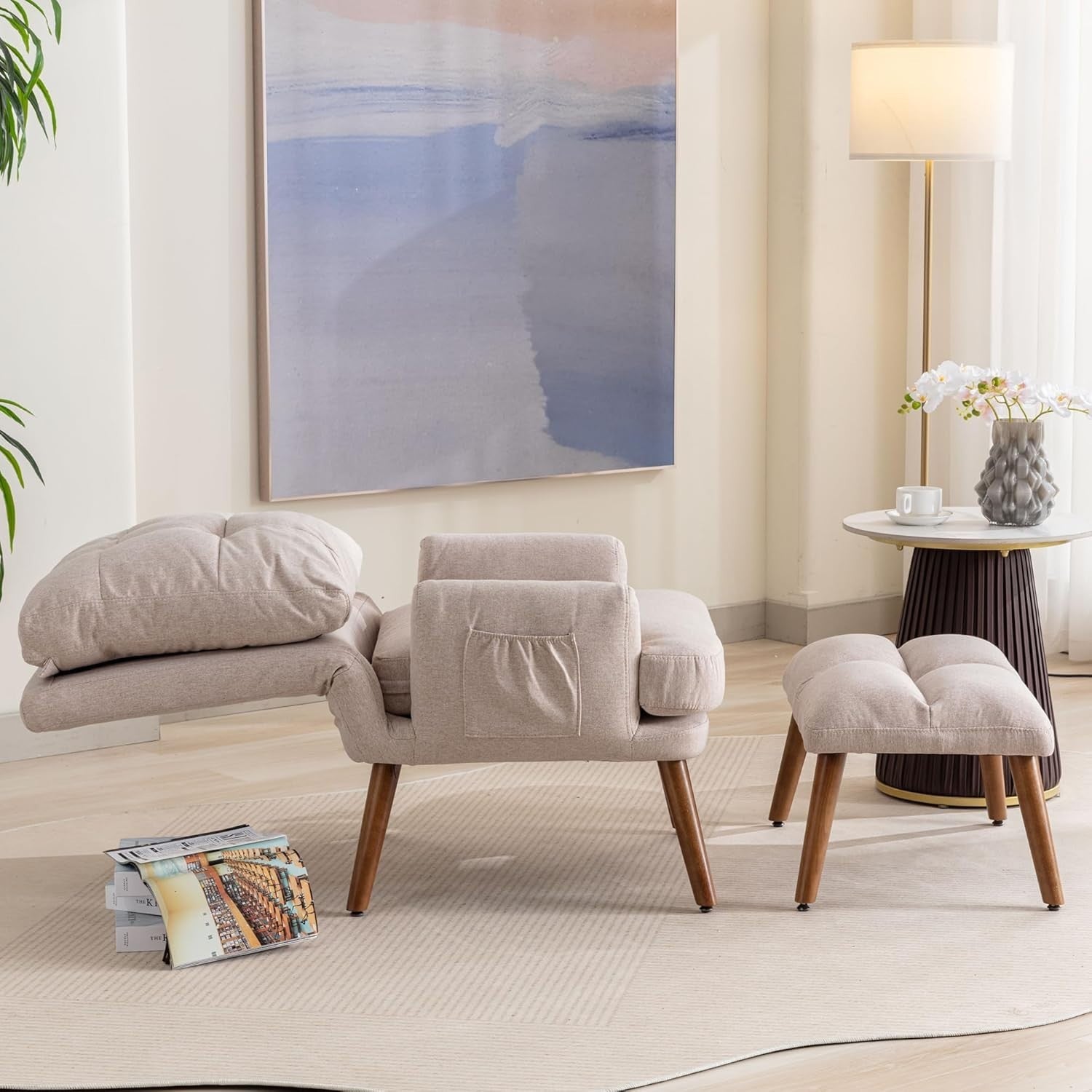 Adjustable Recliner Armchair & Footstool Set | Comfortable Foam Padding
