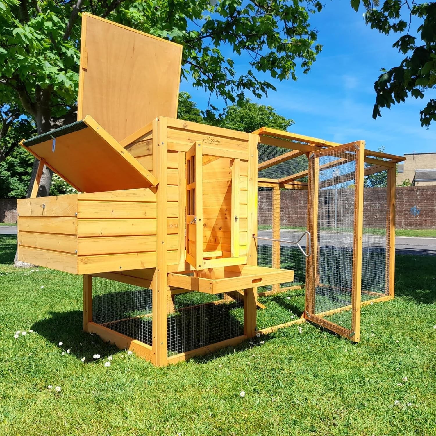 8ft Wooden Chicken Coop Hen House Run Nest Box Pull Out Tray 3–4 Birds