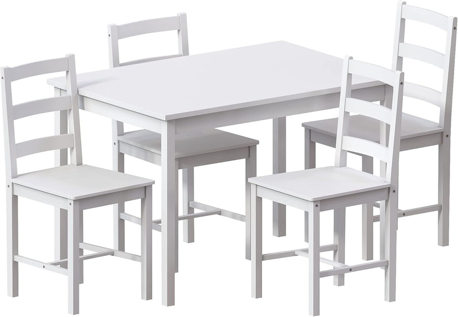 4 Seater White Dining Table Set | Compact Kitchen Furniture with Chairs