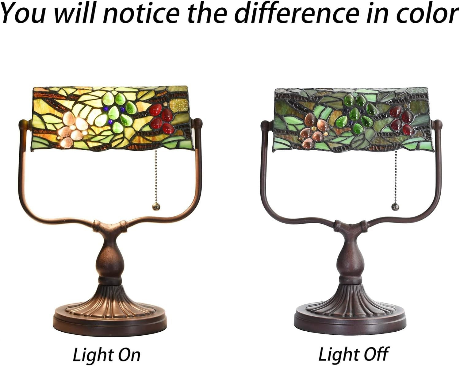 Vintage Tiffany Style Stained Glass Banker Desk Lamp 14" for Reading