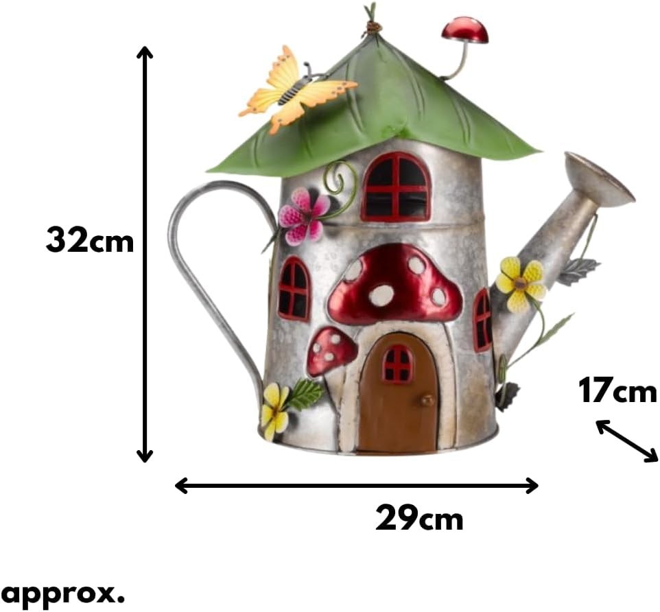 Teapot Fairy House Garden Ornament Metal Hand-Painted Weatherproof 32cm Decor