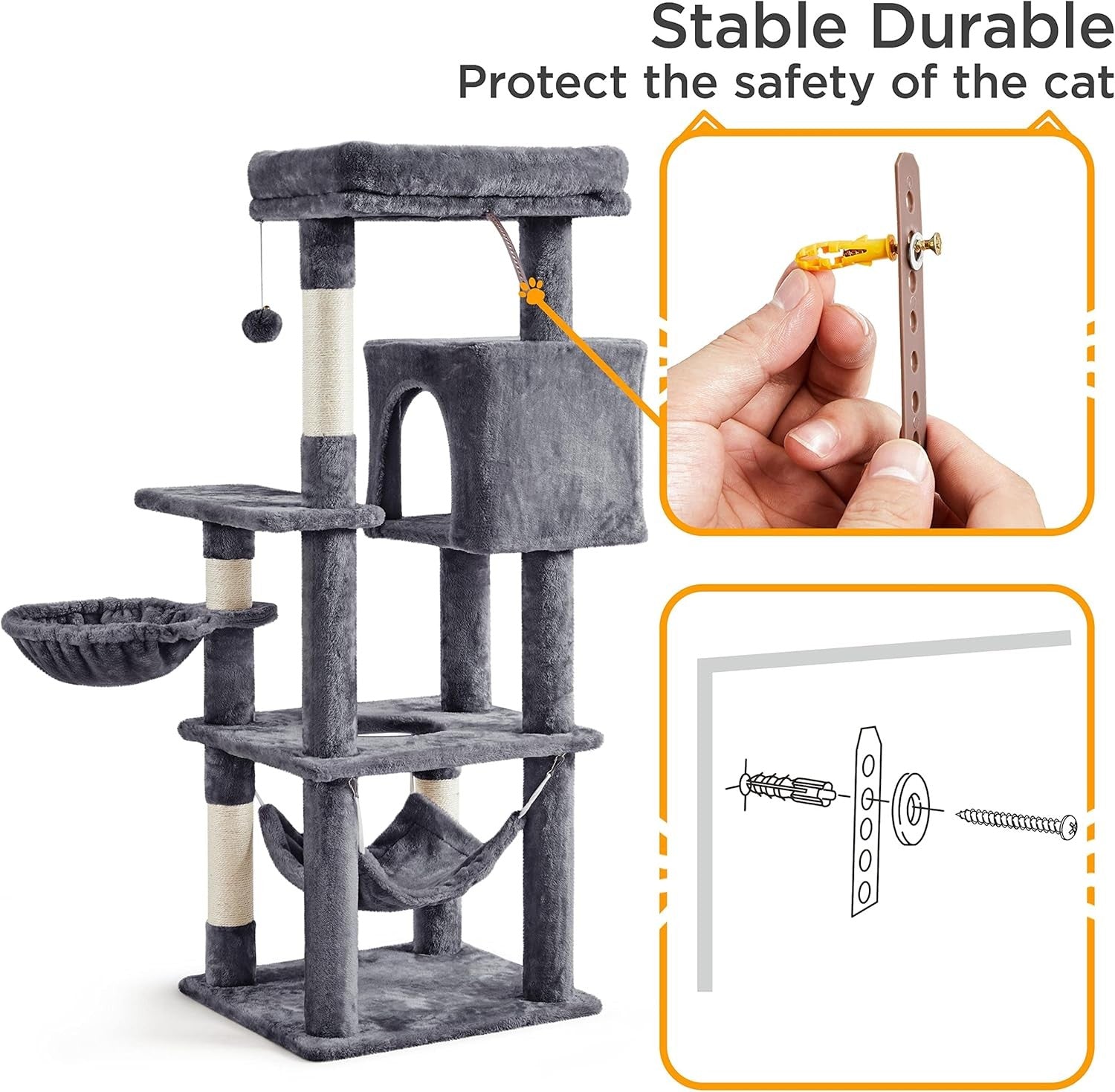 Cat Tree Tower 130cm Multi Level Scratching Post Condo Hammock Dark Grey