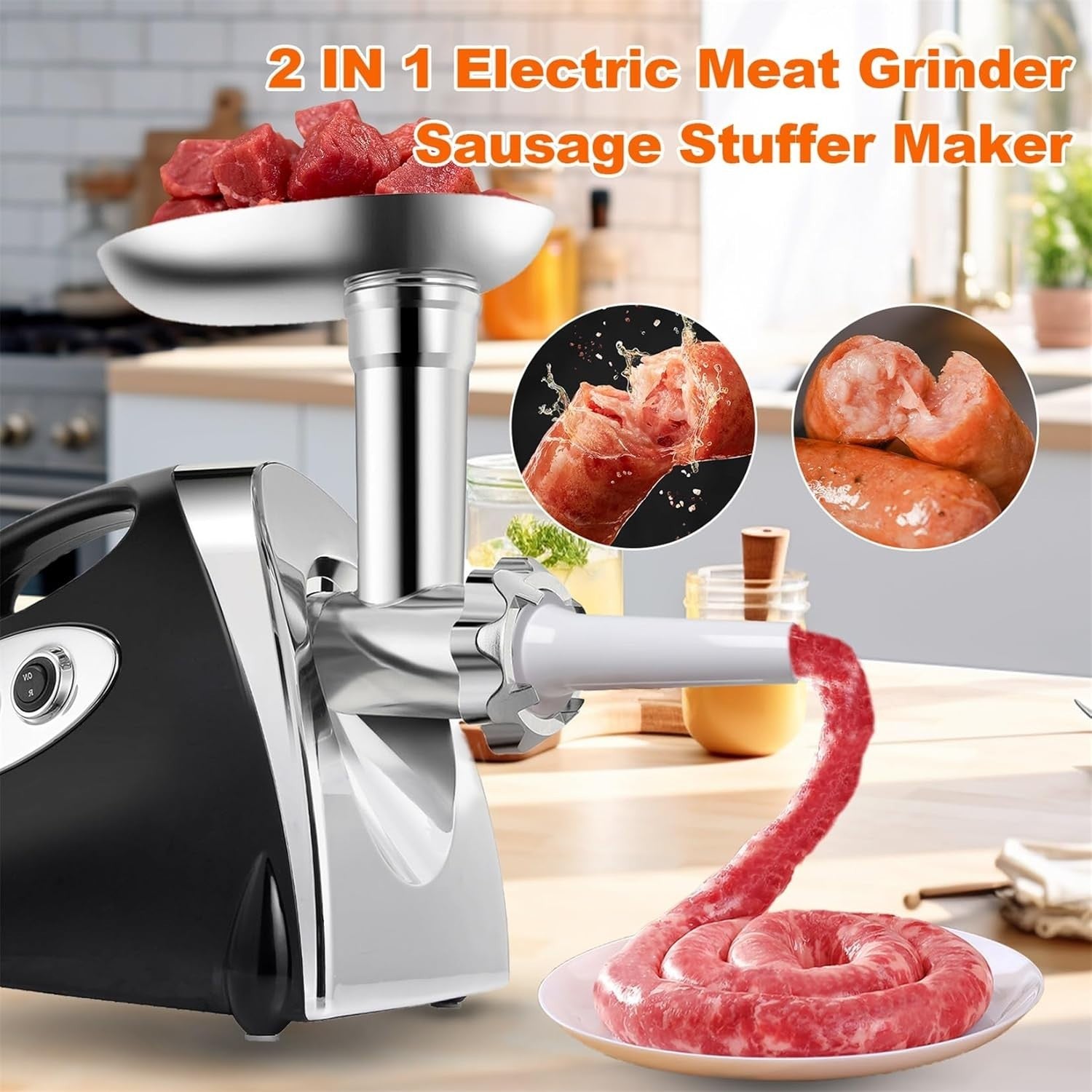 2800W Electric Meat Grinder Sausage Maker Mincer 3 Steel Plates