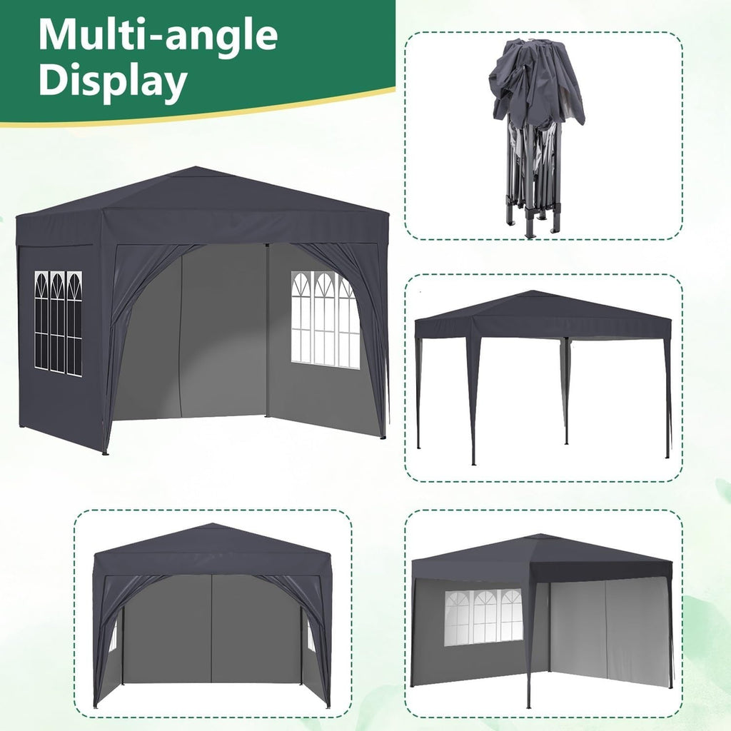 3x3M Pop Up Gazebo with Sides Waterproof Garden Party Tent Steel Frame + Weight