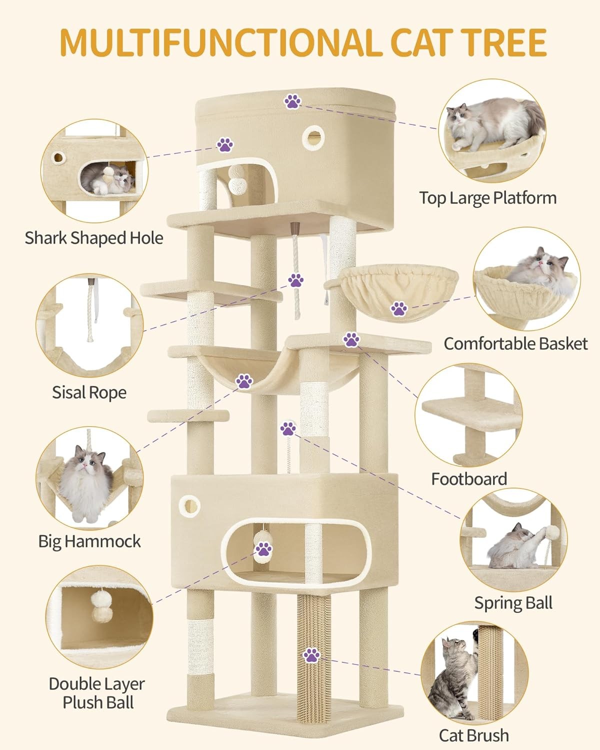 203cm Tall Cat Tree Tower XXL Multi-Level Scratching Posts Condos Large Cats