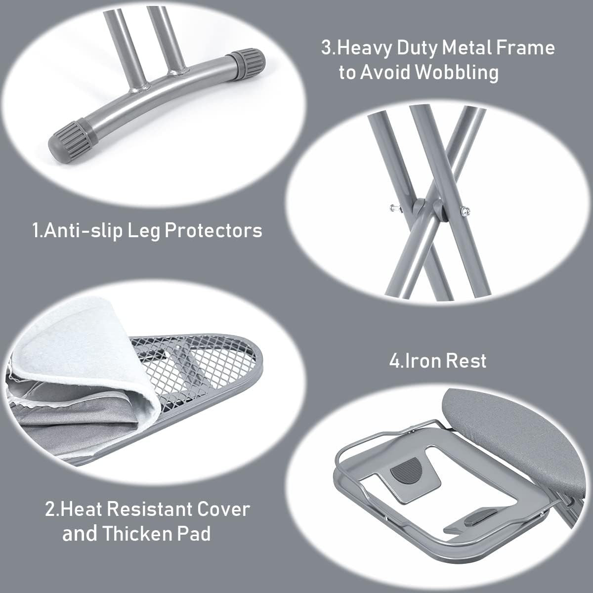Medium Folding Ironing Board Adjustable Height Heat Resistant Silver