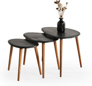 Black Wood Oval Nesting Coffee Side End Table Set of 3 Mid-Century Modern