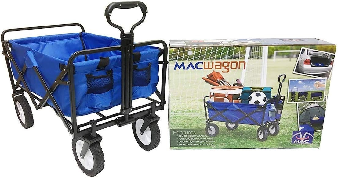 Blue Folding Utility Wagon Large Capacity Collapsible Outdoor Cart w/ Handle