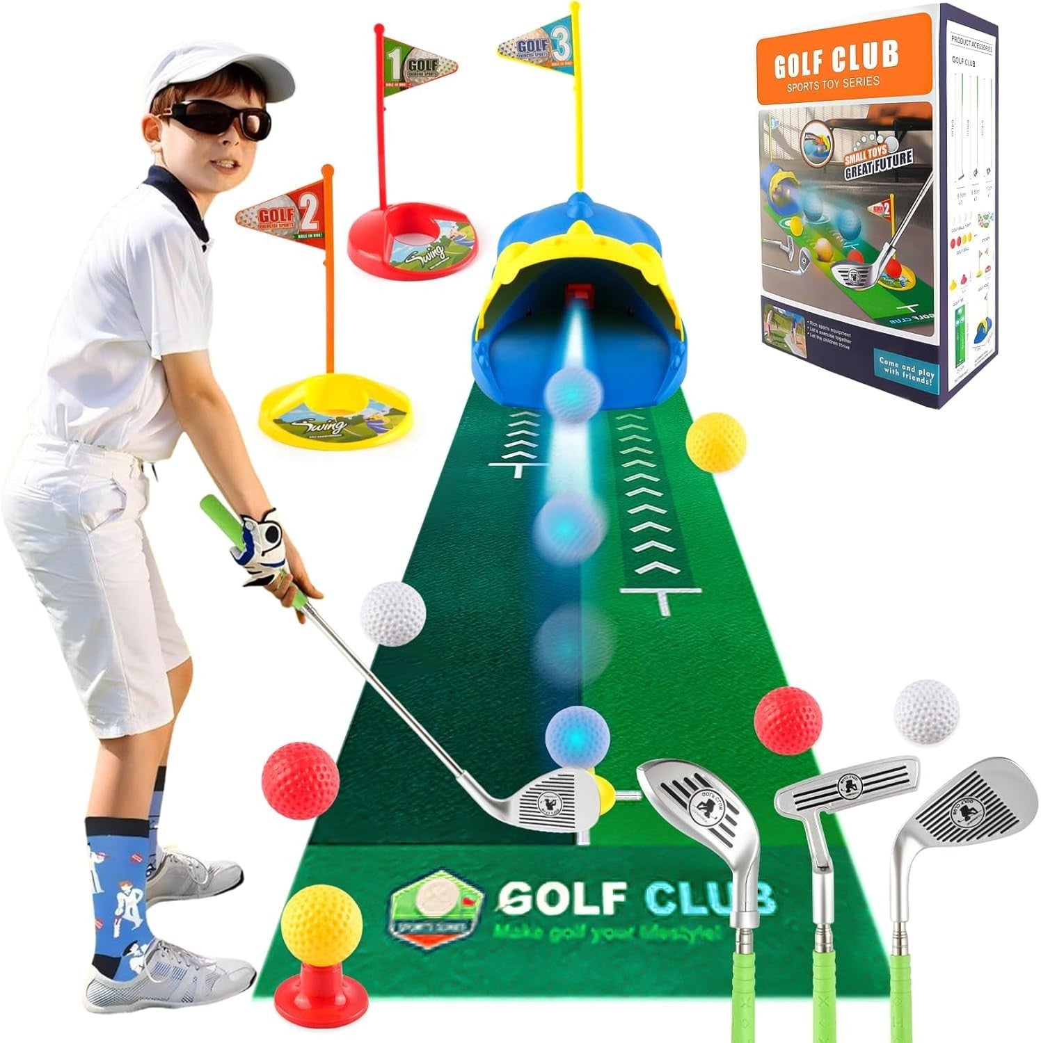 Kids Golf Set Automatic Ball Return Putting Game Indoor Outdoor Toddler Toy