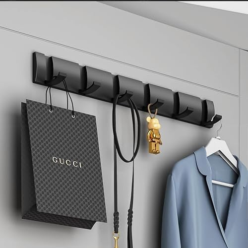 Black Wall Mounted Coat Hook Rack 6 Hooks Foldable Heavy Duty Metal Hanger