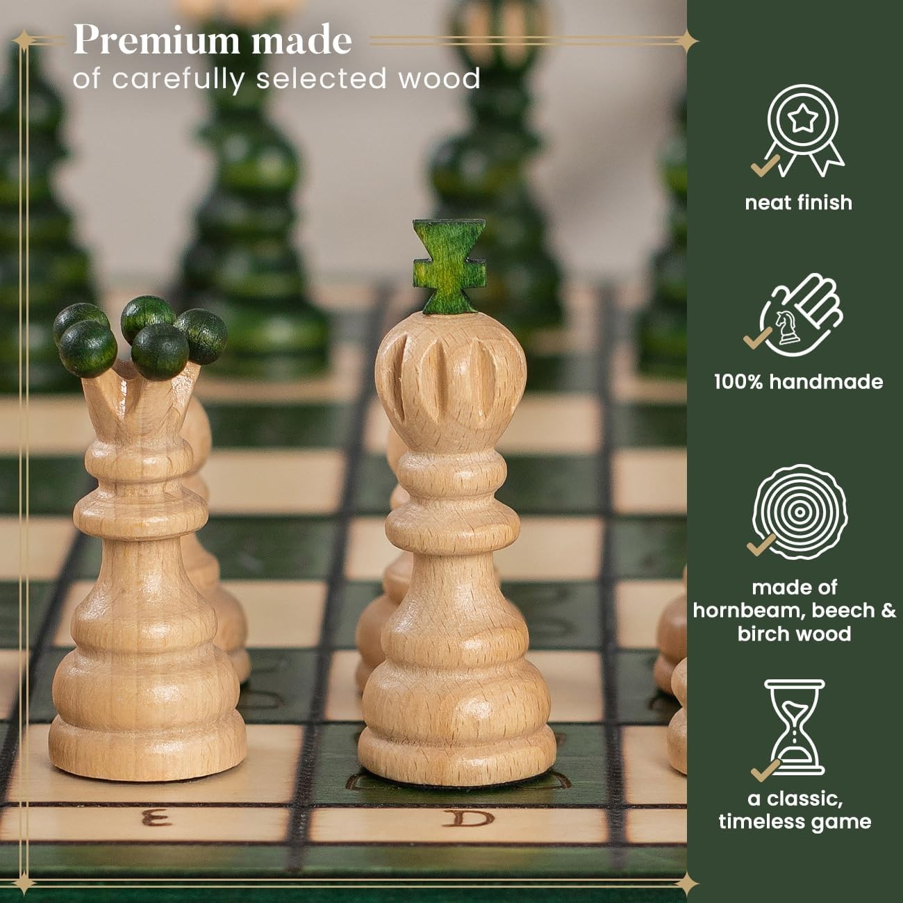 Luxury 42cm Wooden Chess Set XL | Handcrafted Board & Carved Pieces | Premium Gi