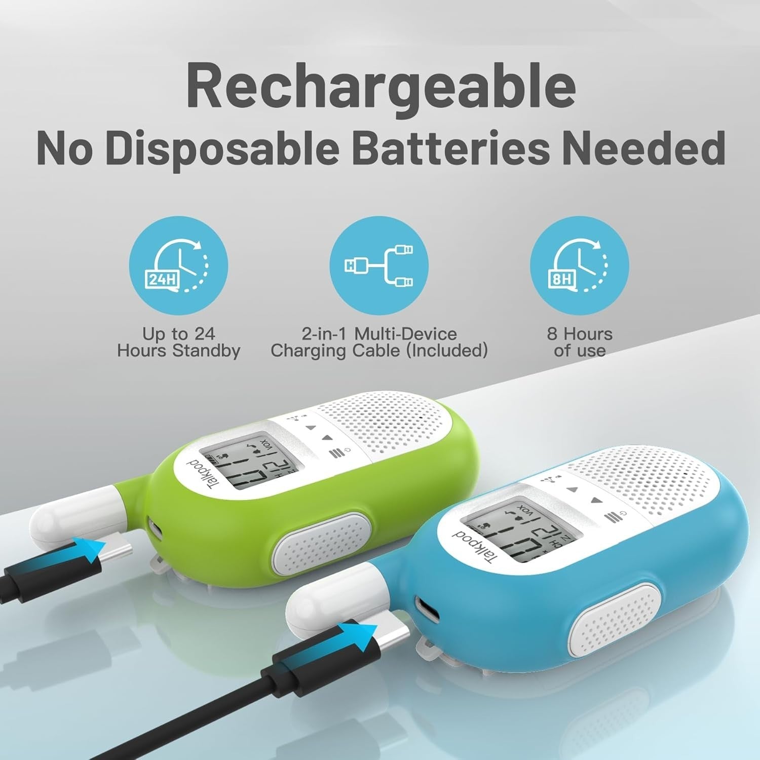 Rechargeable Walkie Talkies PMR446 16 Channel VOX Long Range Blue Green