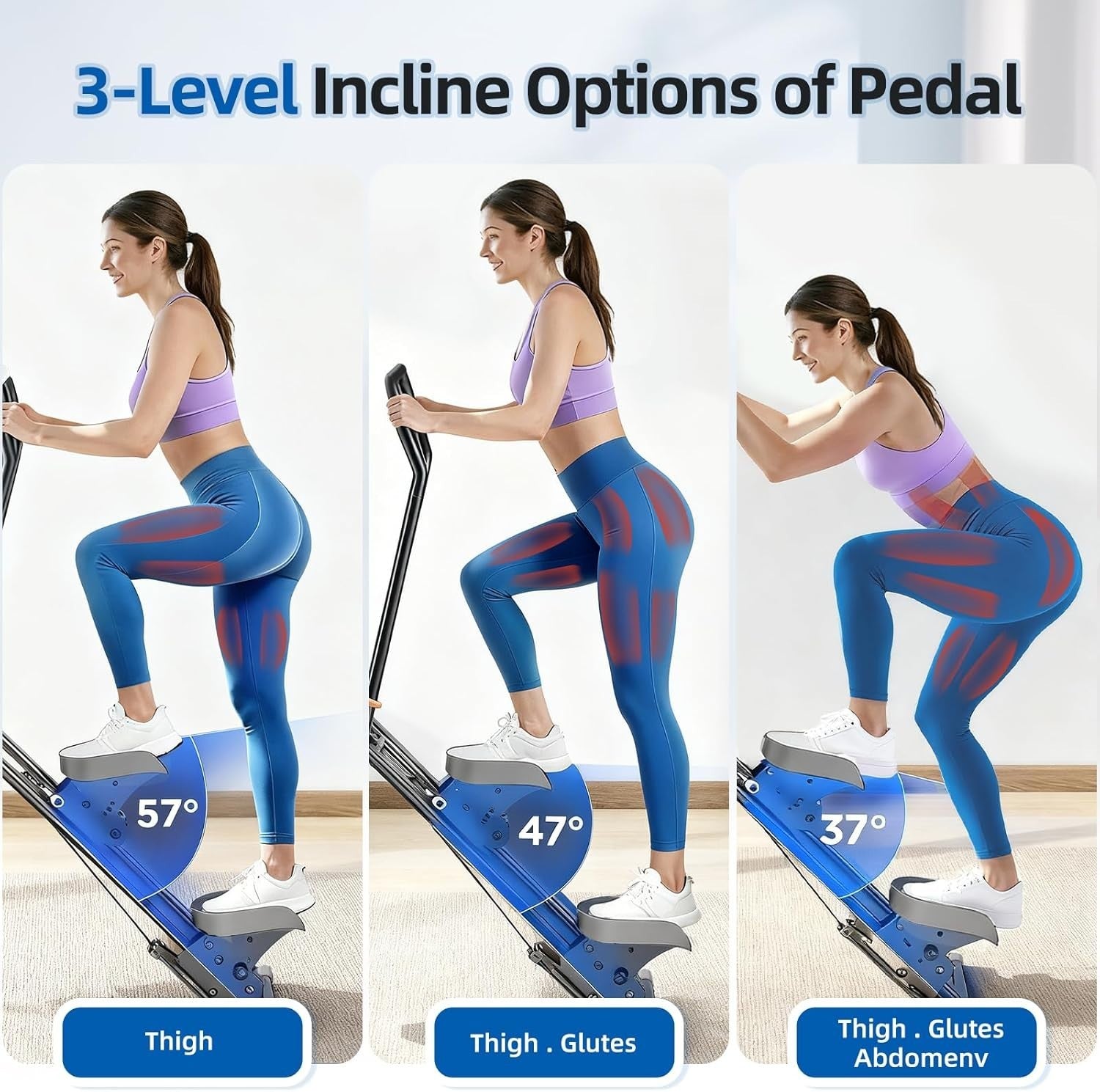 Foldable Stair Climber w/ LCD Monitor, 3-Level Resistance & Adjustable Handlebar