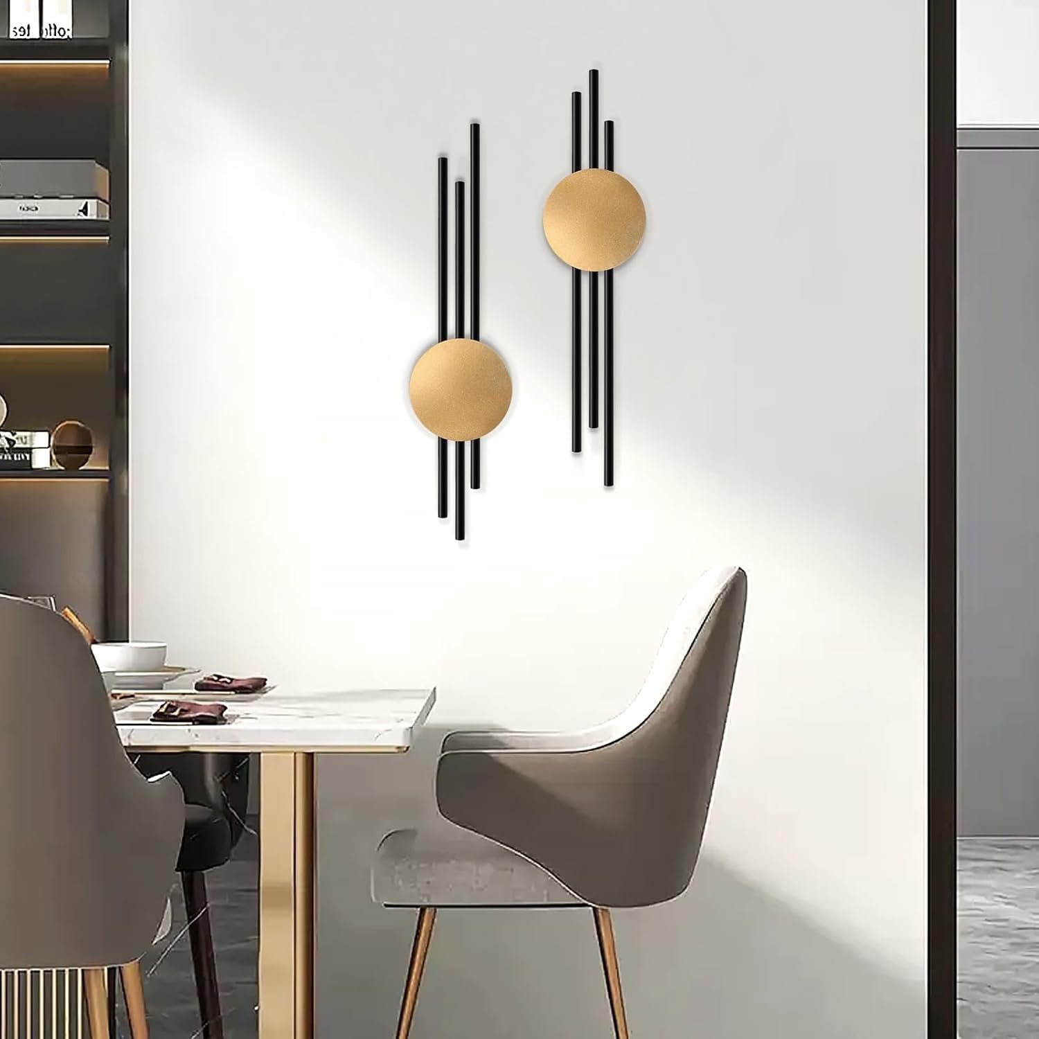 Modern Metal Wall Art Set of 2 Geometric Black Gold Wall Decor Hanging