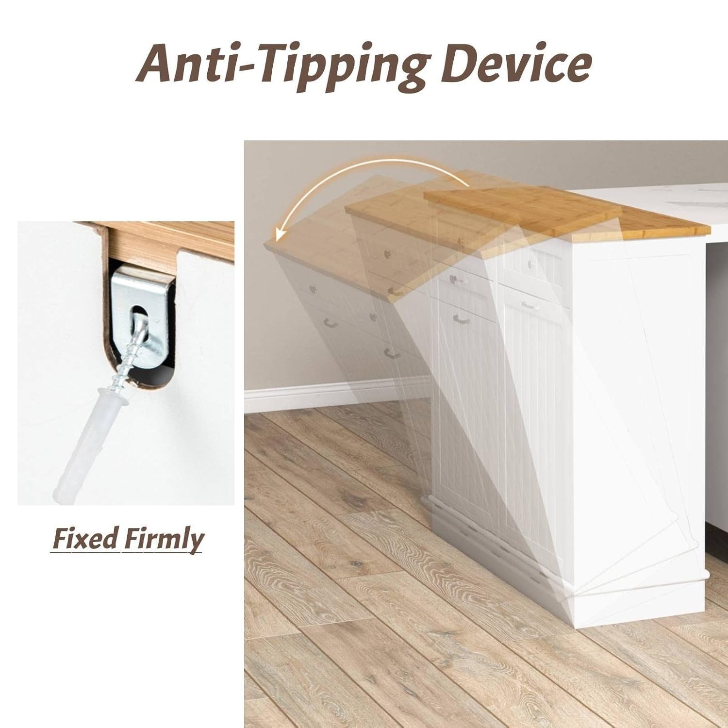 Tilt Out Kitchen Bin Cabinet Wooden Trash Hamper with Bamboo Top