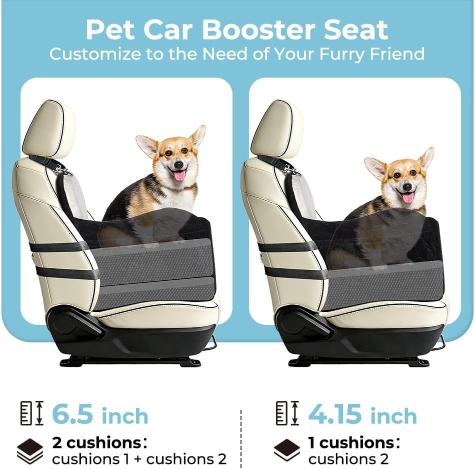 Dog Car Seat Booster Bed Cooling Warm Cushion Safety Harness 18in
