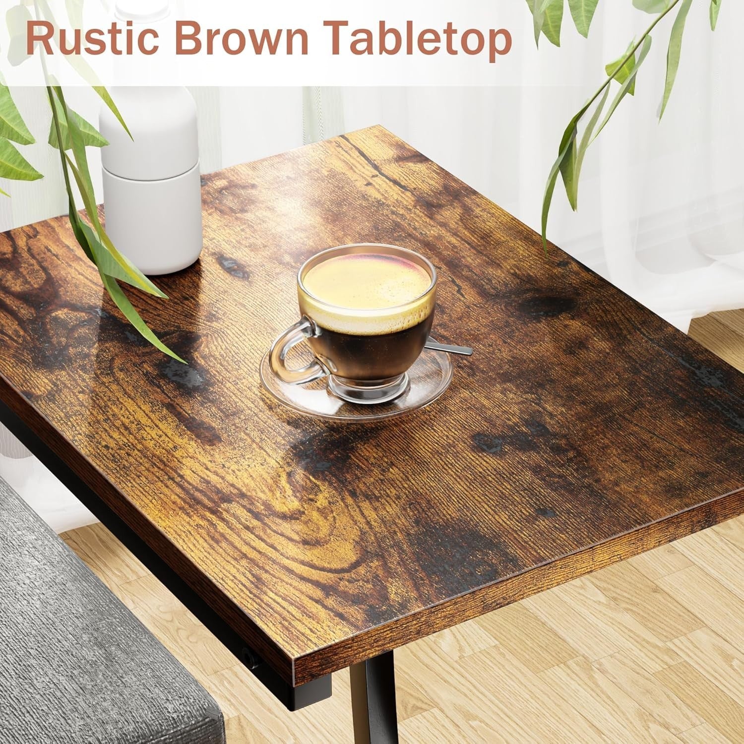C Shape Brown Side Table Sofa Laptop Snack Stand Narrow TV Tray for Living Room