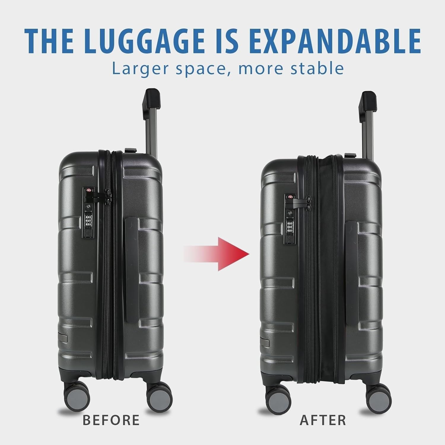 Dark Grey 20 Inch Carry On Suitcase PC Hard Shell Expandable Spinner TSA