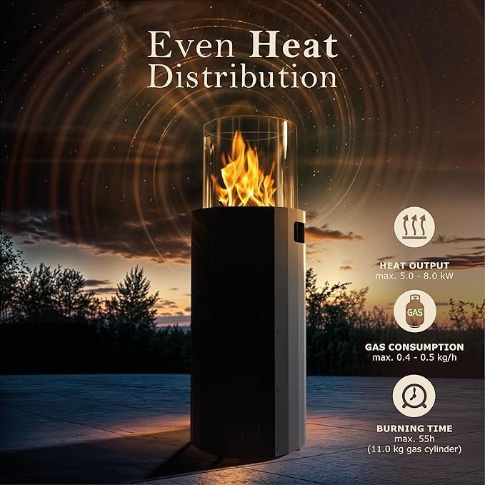 Outdoor Gas Fireplace Patio Heater Portable Propane Garden Heater w/ Cover