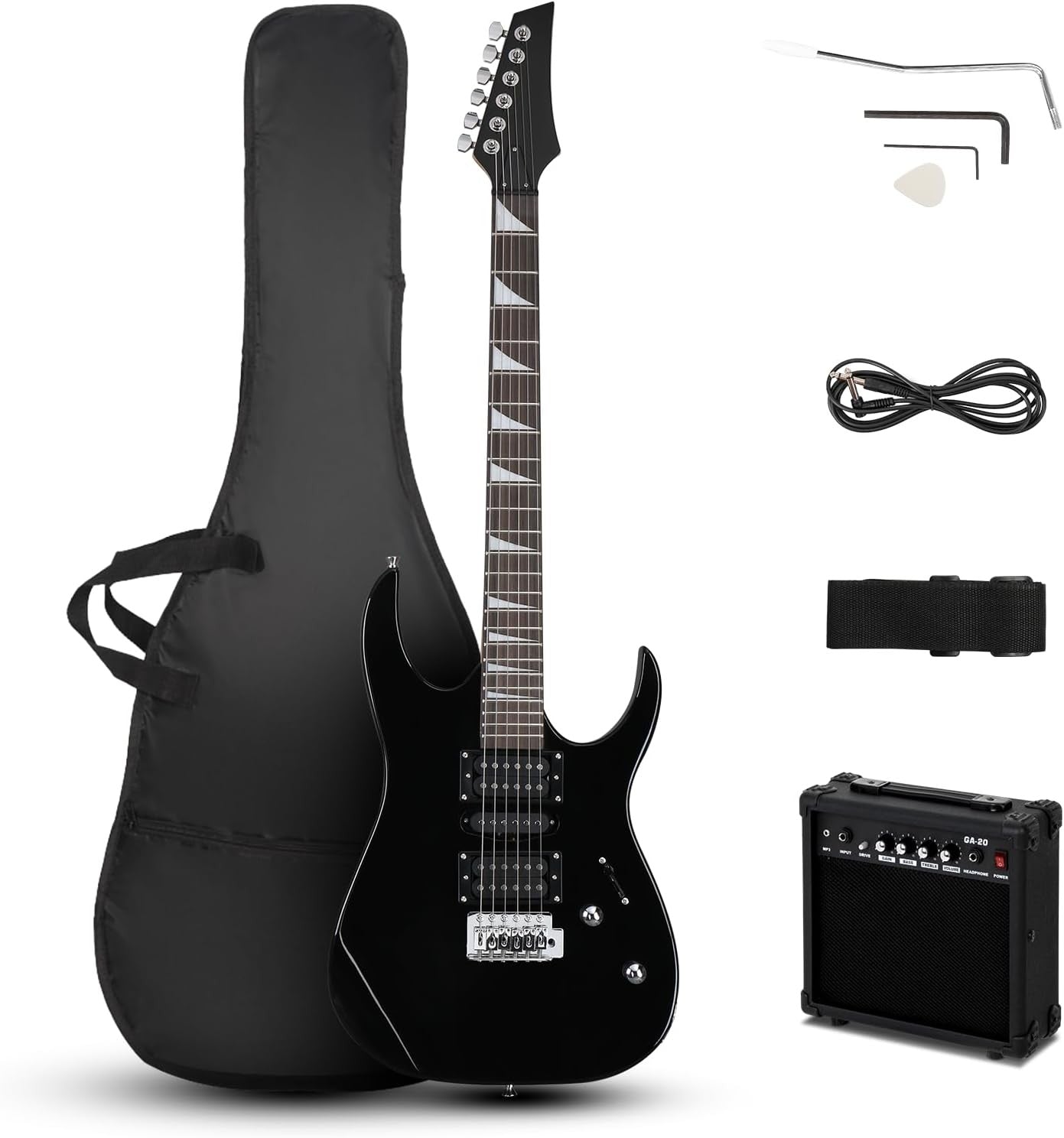 39in Electric Guitar Starter Kit Pickups 20W Amp Black