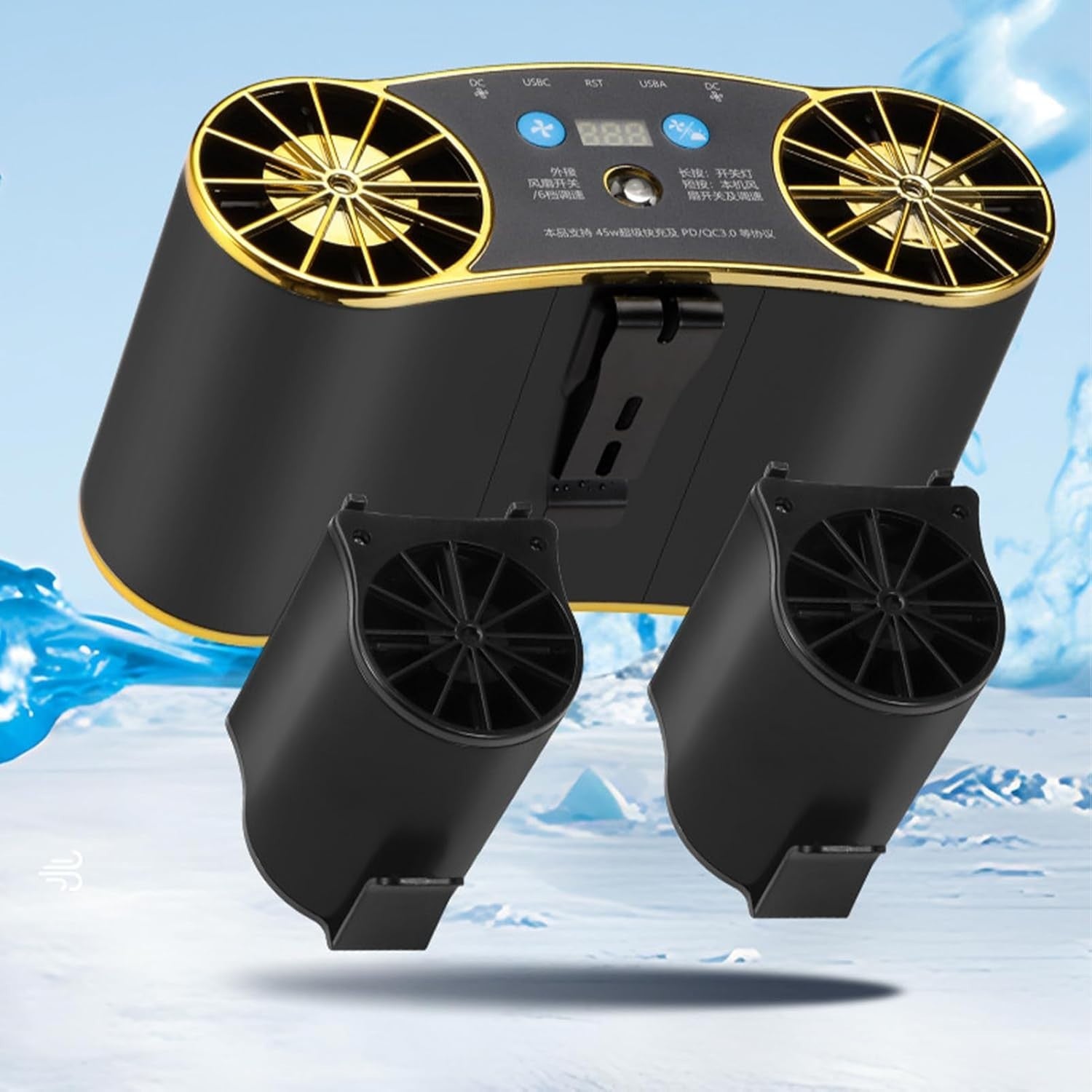 Black Waist Fan 20000mAh – USB Rechargeable Air Circulator w LED Light, 6 Speeds