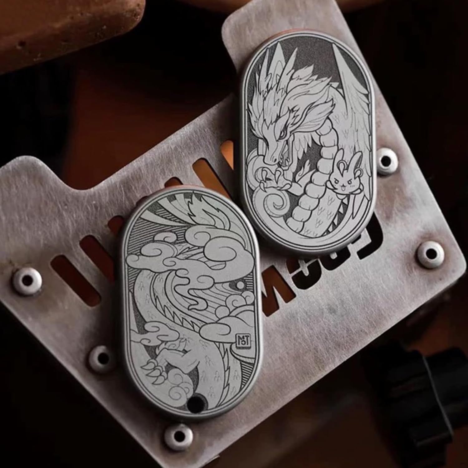 Titanium Fidget Slider Dragon Engraved Click Stress Relief EDC Toy