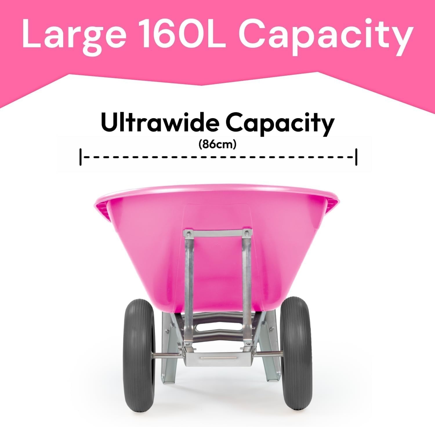 160L 2-Wheel Garden Wheelbarrow – Pink – Flat-Free Tyres Heavy Duty 130kg